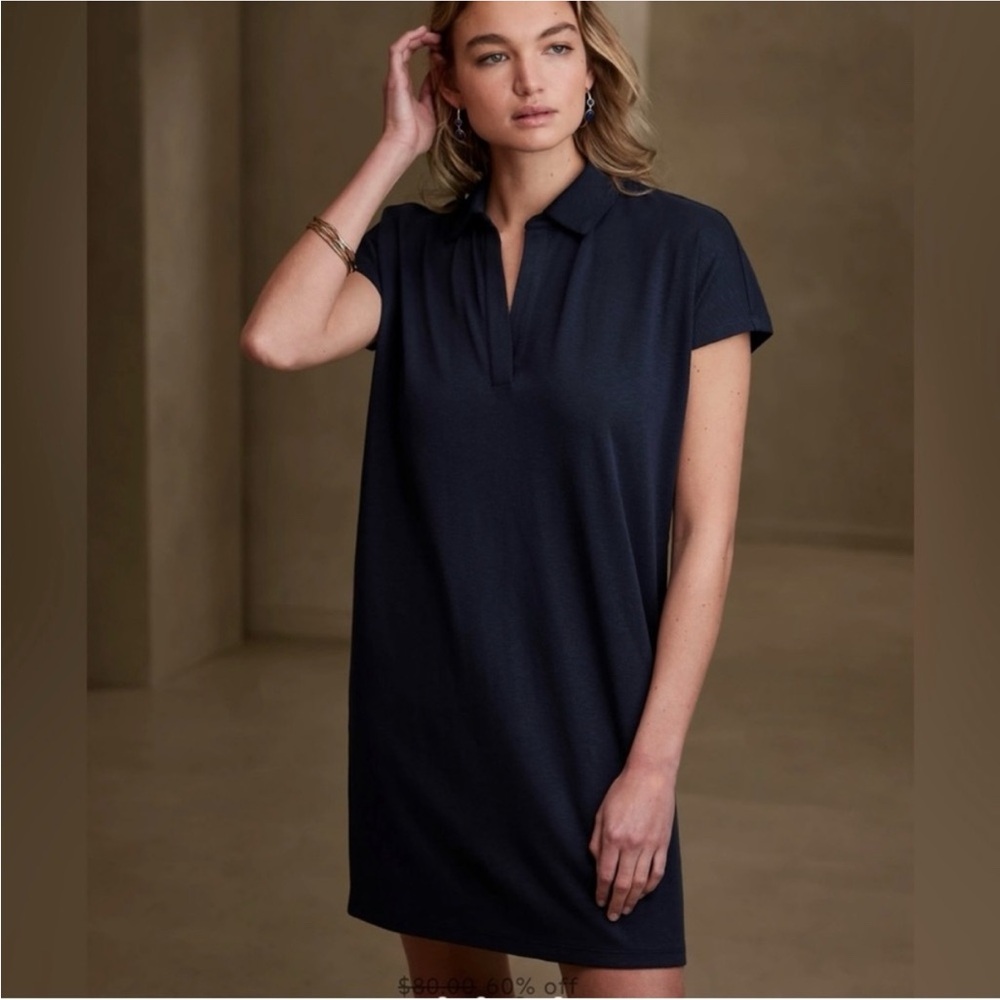 NWT Banana Republic Collared Knit Mini Dress - Small - Preppy Navy